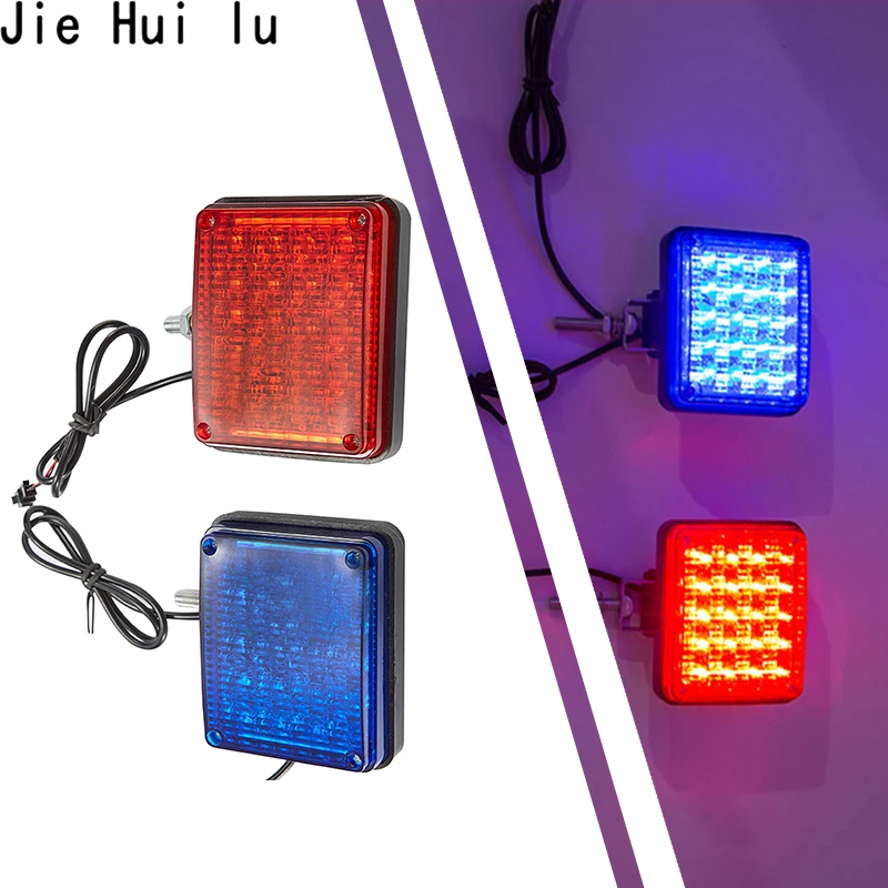 

2Pcs Motorcycle Reflector Blue Red Strobe Flashing Bumper Lamp Spuare Car/ATV LED Reflectors/Truck Side Decorative Lights