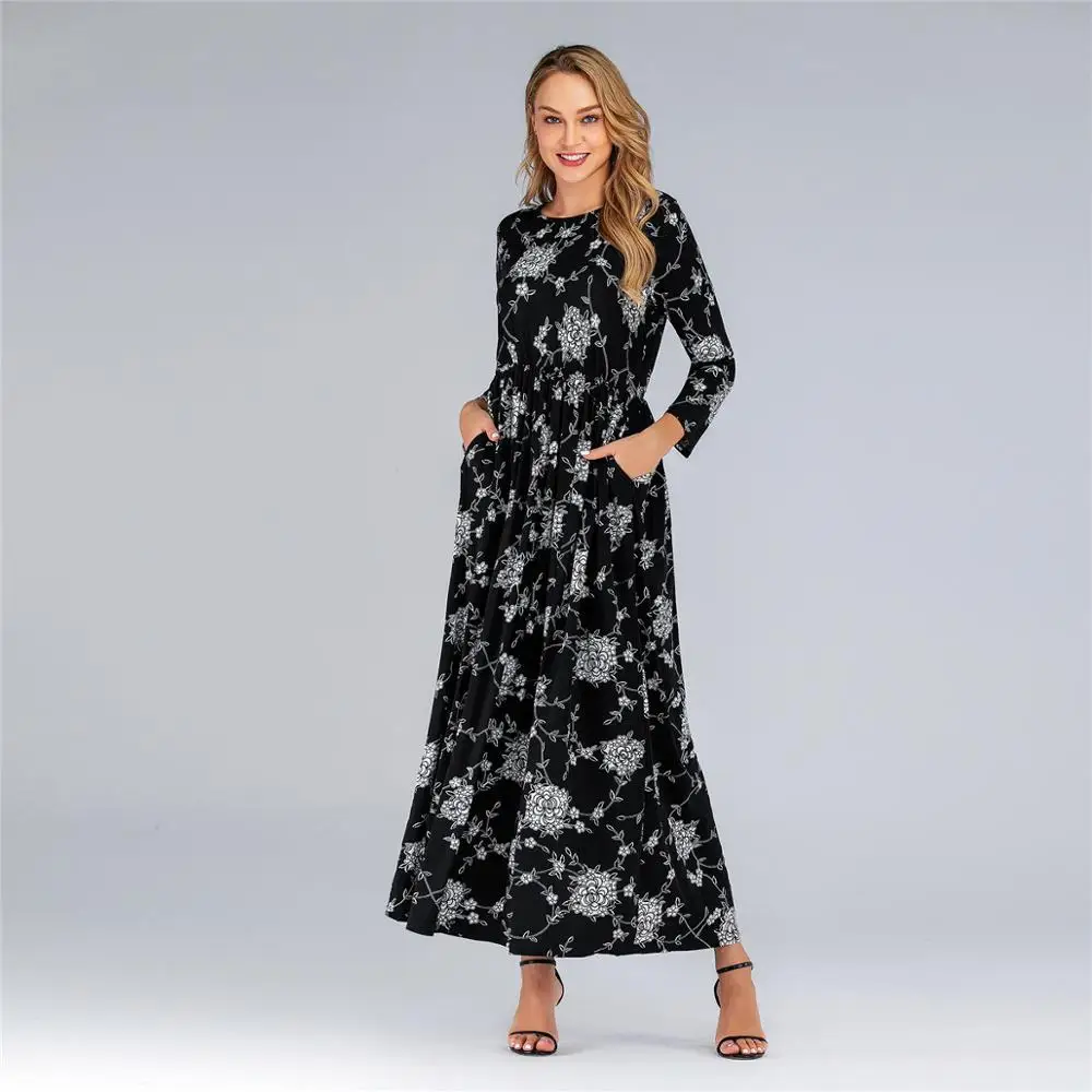 

Spring Autumn Women Dress O Neck Long Sleeve Printed Flower Long Club Party Dress Slim A-Line vestidos largos kleider damen