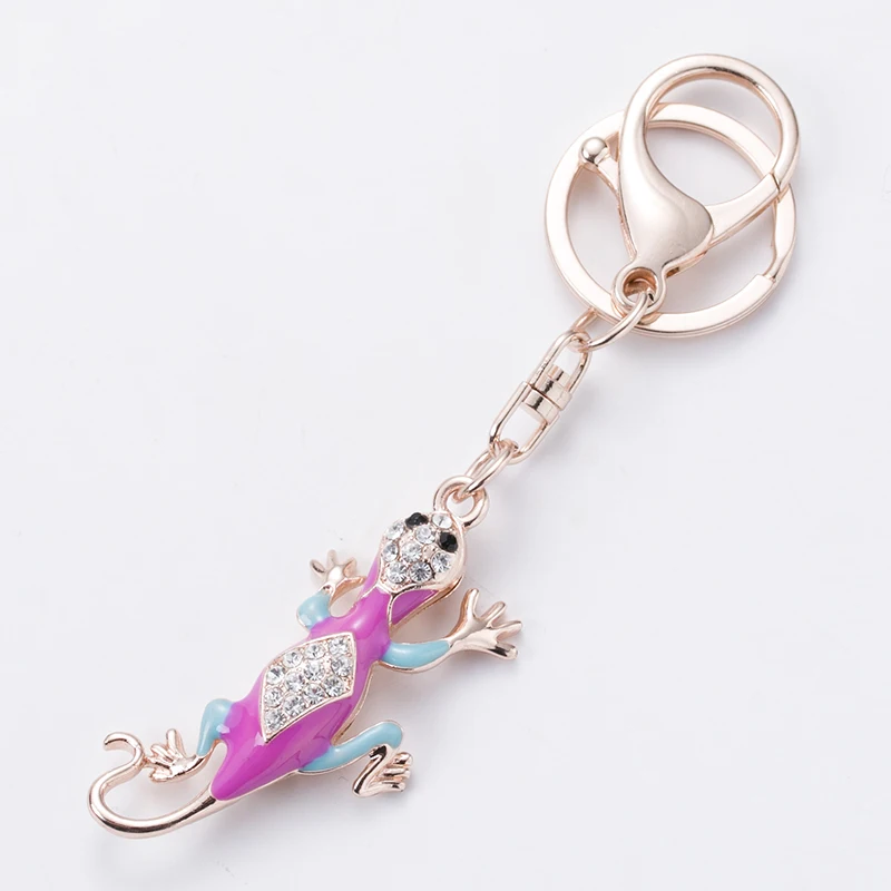 

Exquisite and beautiful gift small lizard keychain Cute animal models 6 colors crystal full color gift key chain Ms. bag pendant