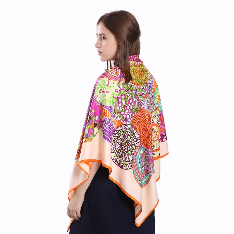 POBING роскошный бренд саржевый Шелковый платок в стиле бохо, этническая квадратная шарф для женщин Испания Женский фуляр большие шарфы