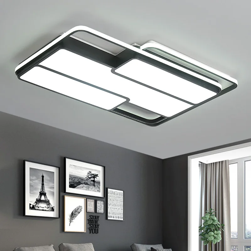 

VEIHAO New modern Led chandelier gloss for living room bedroom study home decoration black square AC85-265V chandelier lighting