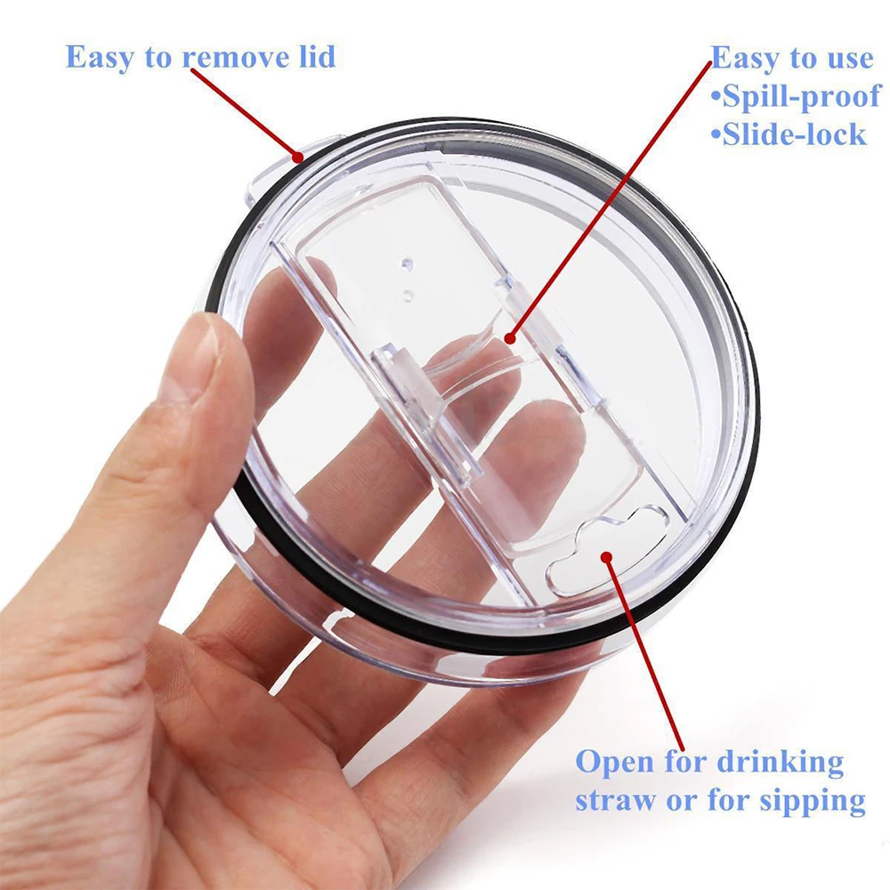 

20oz/30oz Cups Cap with Straw Hole Plastic Cup Lid Spill-proof Cup Cover Clear Splash-proof Leakproof lids black