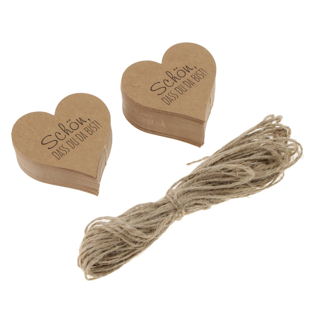 100pcs Shabby Chic Kraft Paper Gift Tags schoen dass du da bist Heart Label Wedding Favors Party Supplies