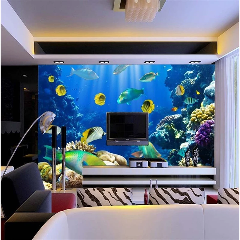 Custom 3d mural wallpaper Color living underwater world tropical fish restaurant hotel bar backdrop 3d photo wallpaper for walls