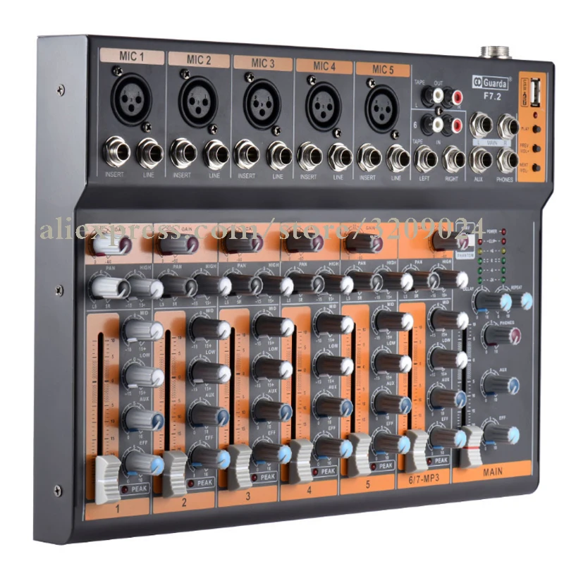 Профессиональный миксер 7 каналов USB phantom power family K song live stage equipment OEM|phantom power|usb powerpower