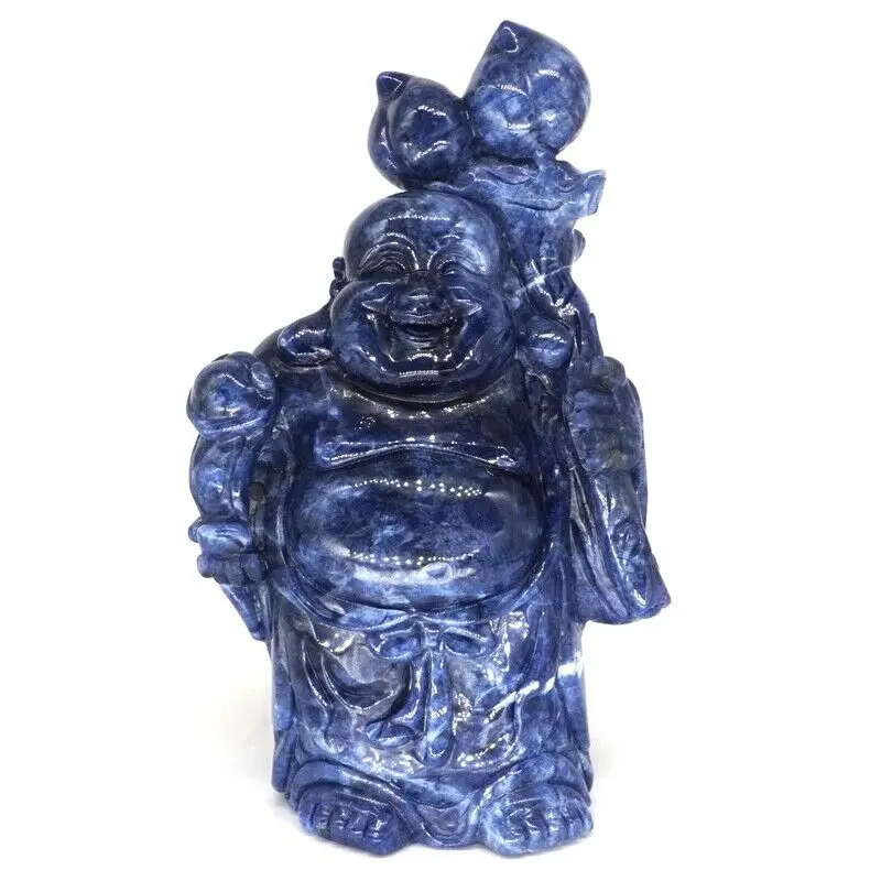 Статуя Будды Maitreya 9 дюймов натуральный синий кальдалитовый резной чакра рейки