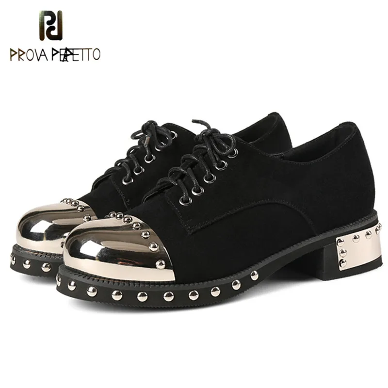 

Prova Perfetto 2019 Lace Up Oxford Shoes Woman Fashion High Quality Boots For Women Handmade Rivet Genuine Leather Shoes 34-43