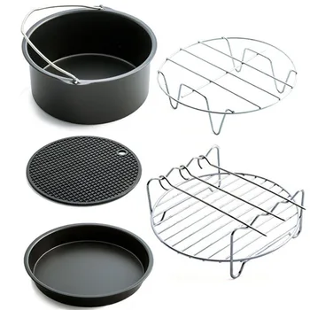 

New Home Air Frying Pan Accessories Five Piece Fryer Baking Basket Pizza Plate Grill Pot Mat Multi-functional Kitchen Accessory