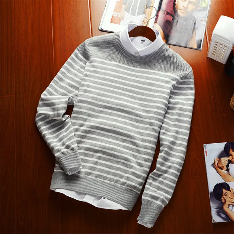 MuLS 2019 Spring Knit Sweater Men Pullover Striped Sweater Jumpers Autumn Male Cotton knitwear Youth Blue Black Grey Size M-3XL 9