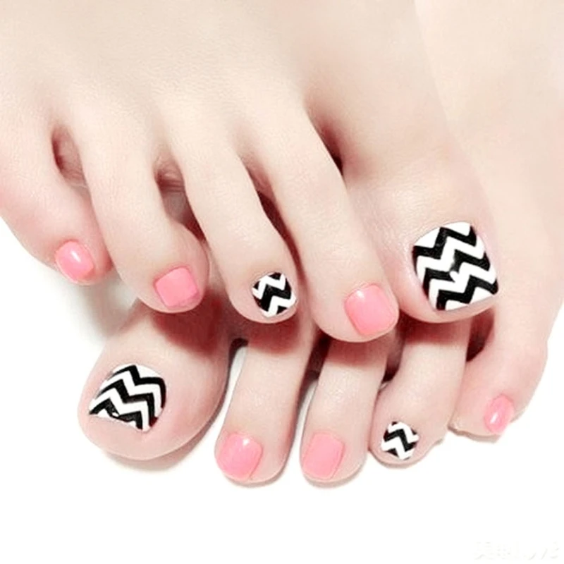 

24Pcs Fashion Wave False Fake Holiday Toe Nails Acrylic Toe Nail Tips Art J32