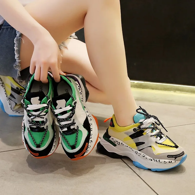

2019 Sneakers Women Trendy Chunky Dad Shoe Laces Platform Shoes New Color Matching Camouflage Sneakers Chaussures