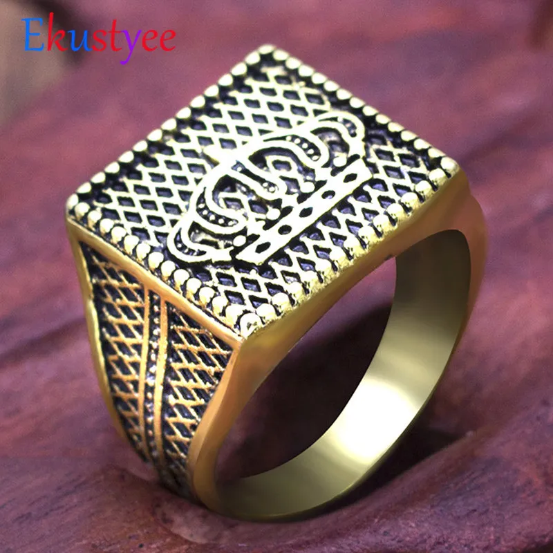 

New Arrival King Queen Crown Signet Ring for Men Women Vintage Gold Color Carving Stars Punk Party Jewelry Gifts