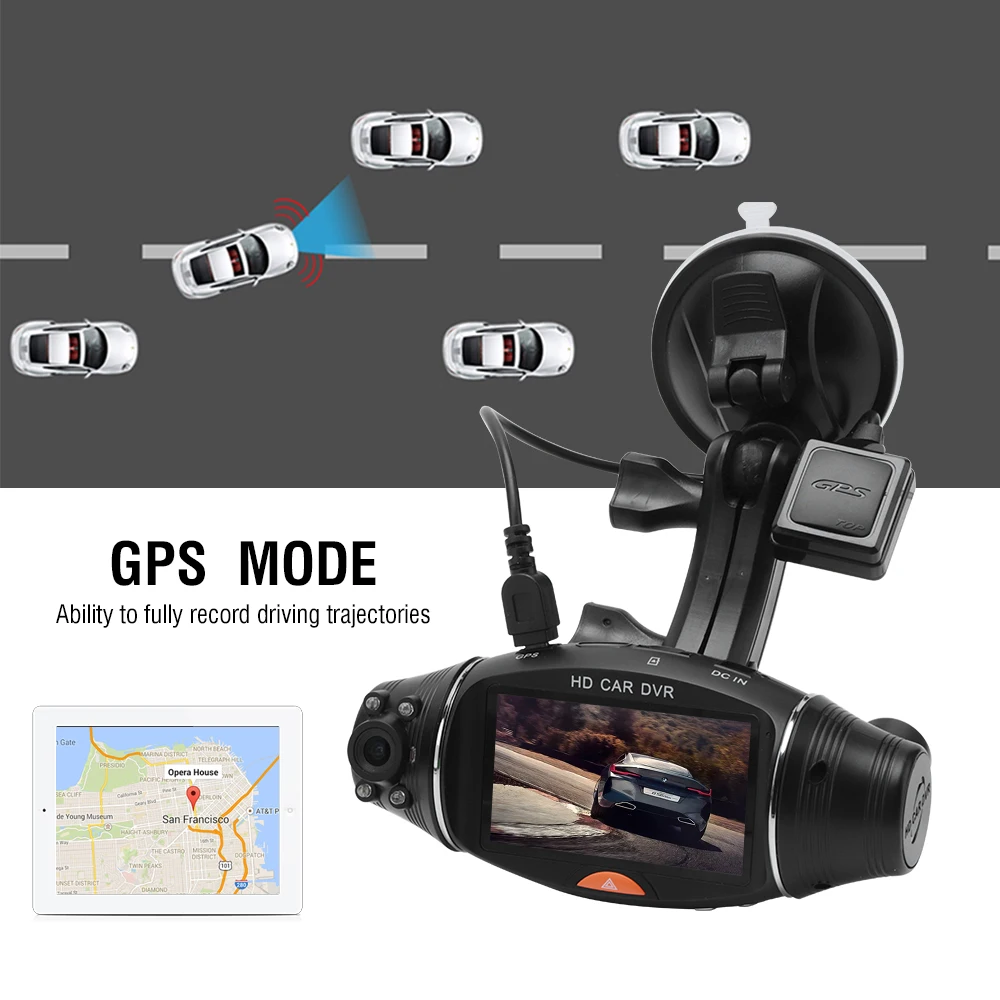 R310 2.7 inch Dual Lens HD Car DVR Camera GPS IR 140 Degree Night Vision Rear View Auto Car Camera G-sensor Car Camera Recorder