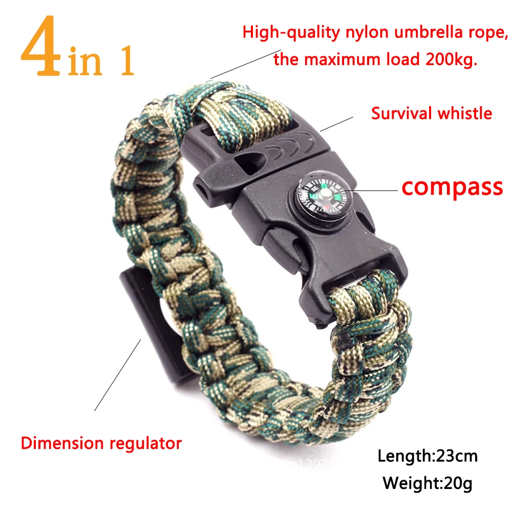 HOMOD 4 in 1 Emergency Survival Bracelet For Men Whistle Compass