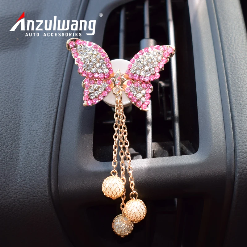 

ANZULWANG 1ps Artificial Crystal Butterfly Pendant Car Styling Air Freshener Car Air Conditioning Vents Outlet Air Perfume Decor