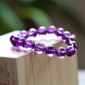 

8mm Genuine Natural Purple Ame thyst Gems Quartz Crystal Faced Bead Bracelets Women Femme Stretch Round Bead Bracelet