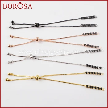 

BOROSA 20PCS New CZ Micro Pave Box Chain Gold Black Rose Gold Silver Color 10" Black CZ Micro Pave Box Chains for Bracelet PJ080