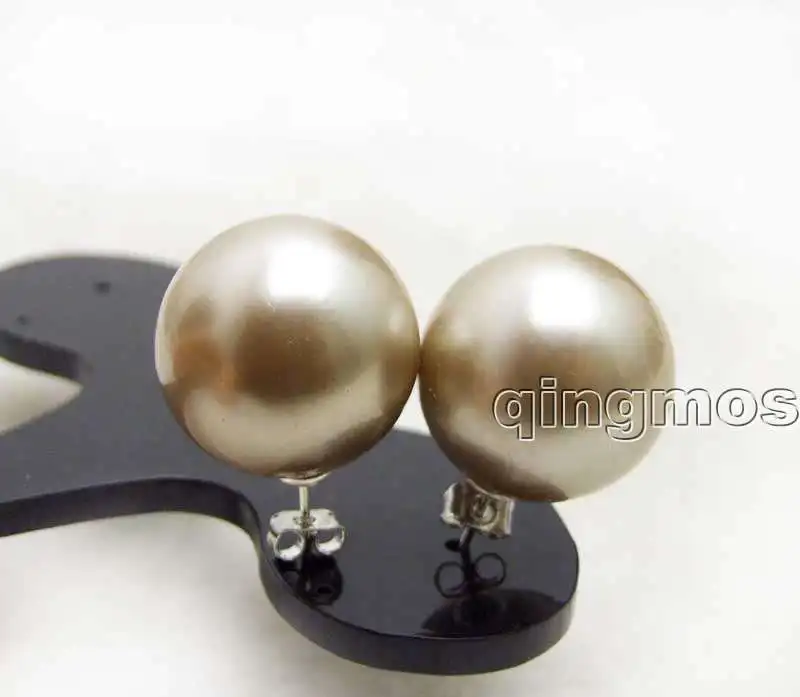

Beautiful Big 18mm Light Brown Round High Quality Sea Shell Pearl Earring -ear682