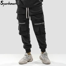 Мужские брюки-карго с карманами, уличная одежда, брюки в стиле Харадзюку беговая дорожка, черные хипстер уличная одежда