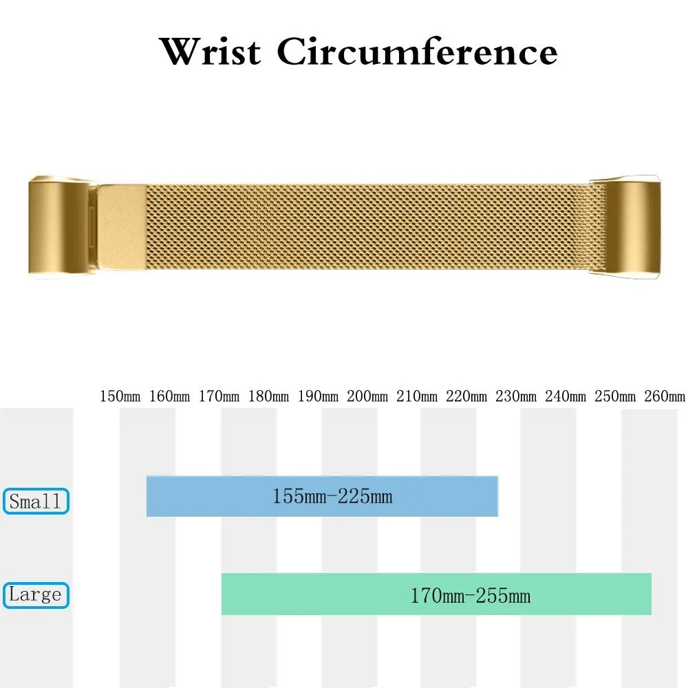 small and large size milanese magnet watchband for fitbit charge 2 fitbit charge band size