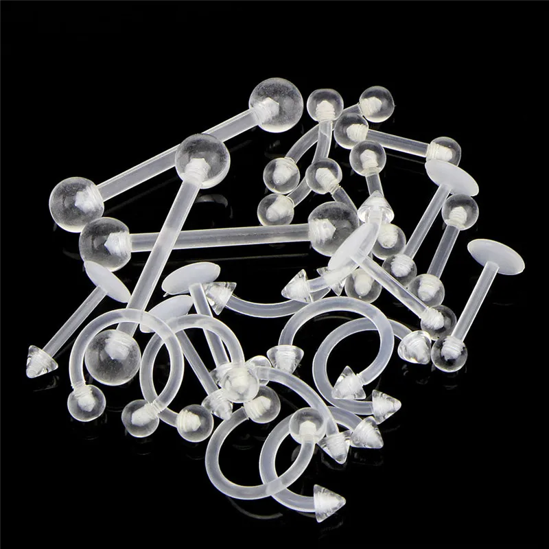 24Pc/set Acrylic Bar Cartilage Eyebrow Nipple Nose Tongue Ear Ring Body Piercing Jewelry
