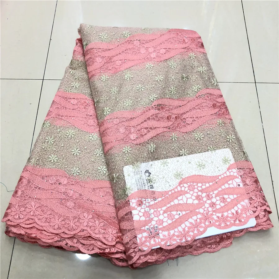 

Peach African Lace Fabric High Quality French Net Embroidery Tulle Lace Nigerian Stone Fabric For Wedding Party Dress LJ903-109