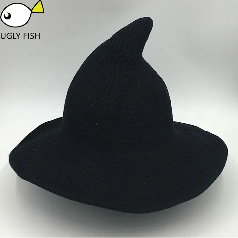 Black Солнцезащитная шляпа для женщин, складная шляпа для костюма, шапка, шляпа ведьмы для рождества, милая вязаная крючком женская летняя шапка - Цвет: Black