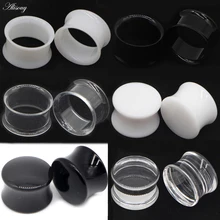 2 pçs branco preto transparente acrílico orelha túnel plug orelha calibres piercing duplo curvo sela expansor maca corpo jóias
