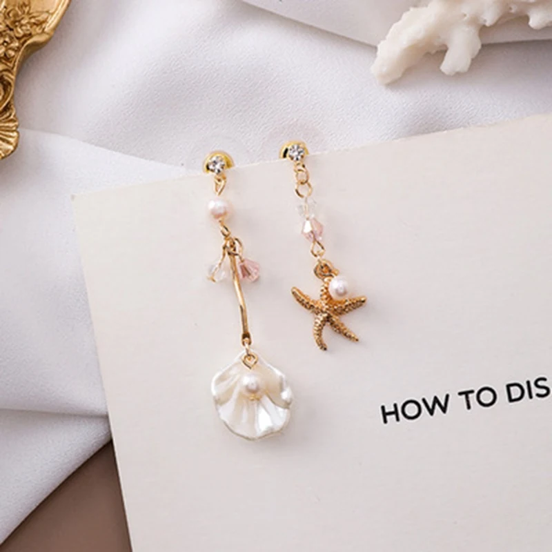 

Korean Asymmetry Earrings Gold Color Metal Shell Simulated Pear Earrings Girl Pendientes Ear Jewelry Accessories Holiday Brimcos