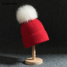 LAURASHOW 13-14 см реального норки лиса помпонами мяч Утепленная одежда зимняя шапка Для женщин Девушка шерстяная шапка вязаные шапочки Кепки женский Кепки