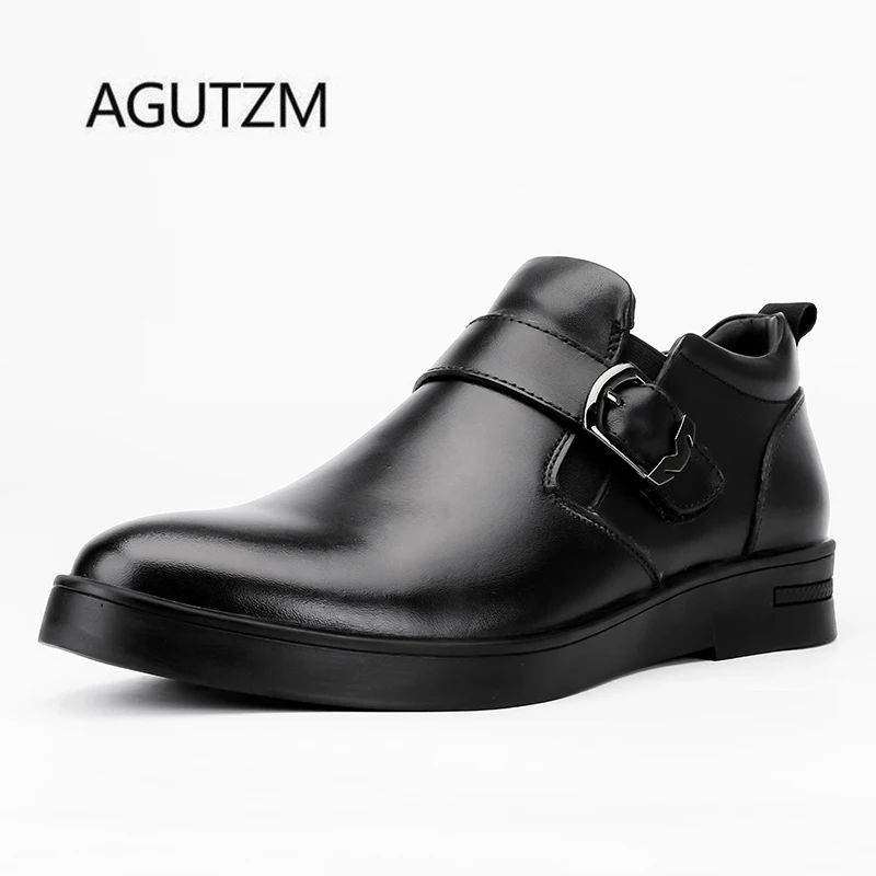 AGUTZM 6629 Autumn Winter Fashion Buckle Soft Comfortable 100% Cow Leather With Warm Plush Men's Ankle Boots Plus Size 35 - 47 | Обувь