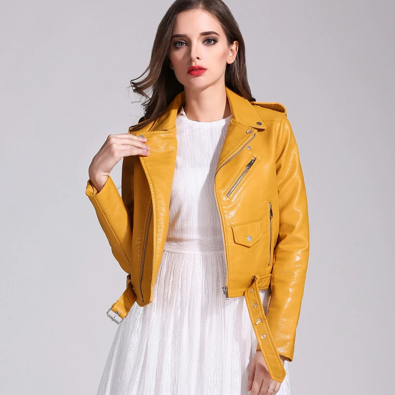 NAGODO Leather Jacket Women 2018 Hot sale Autumn Winter PU Faux leather Coat Motorcycle Biker Bomber Jackets with Belt outwear Coats