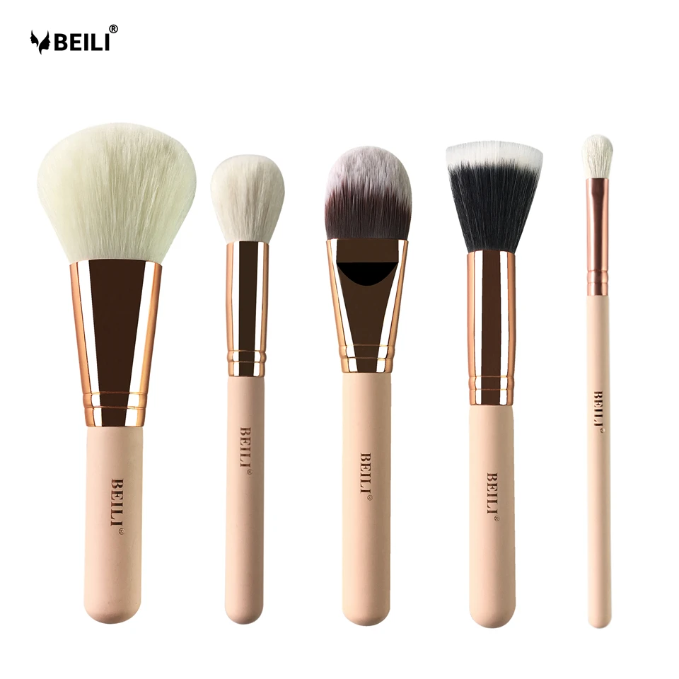 

BEILI Basic 5pcs Pink Goat and Synthetic Hair Powder Foundation Contour Eyeshadow Makeup Brush Set Vol.2