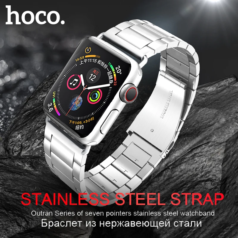 HOCO Ремешок из нержавеющей стали для Apple Watch 5 Band 40mm 44mm Металлические звенья Браслет