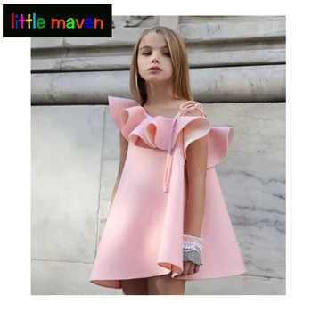 

Girls Dress Brand pink Summer Beach Style Floral Print Party Backless Dresses For Girls Vintage Toddler Girl Clothing