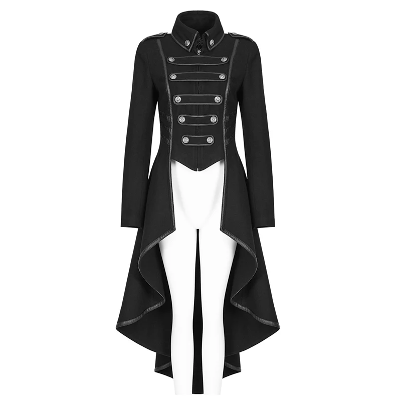 Gothic Halloween Christmas Wool Blends Coat Winter Uniform Asymmetric Buckle Worsted Military Women's Long Coats PUNK RAVE Y-786 - Цвет: Black