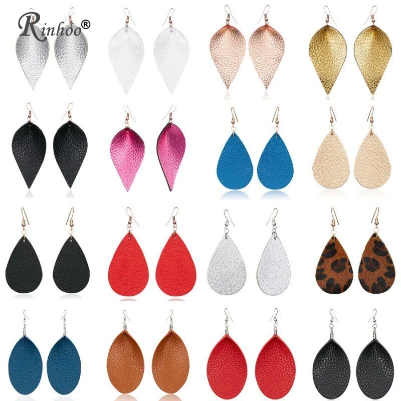 

Rinhoo Fashion Handmade True Leather Earring Boho Leaf Teardrop Dangle Ear Stud Earrings Wedding Jewelry For Women Girls
