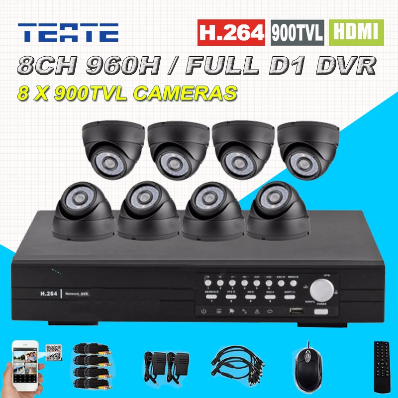 Дома protectiion Системы AHD l комплект видеонаблюдения 8 канальный 960 H DVR 900tvl ИК камера Kit
