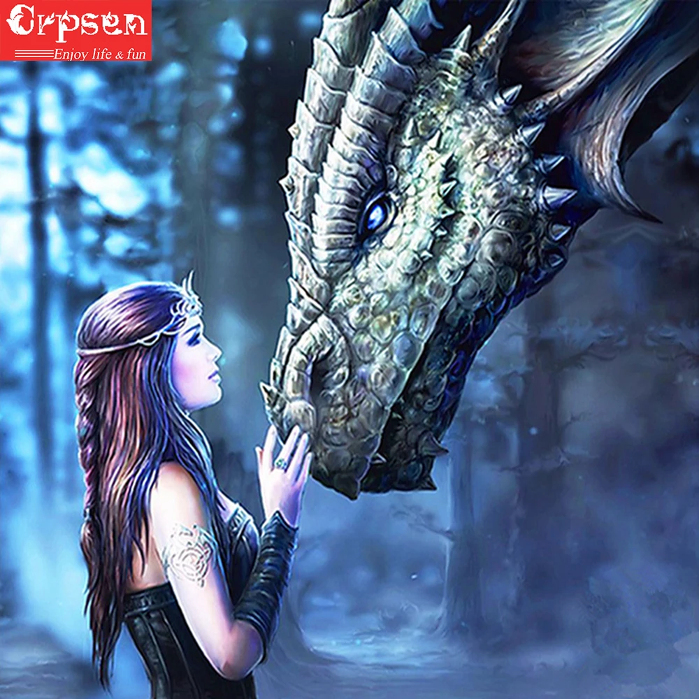 

Full Diamond Painting 5D DIY Embroidery Round Drill Girl&Dragon Art Home Decor Crafts&Sewing Needlework Cross-Stitch Sewing