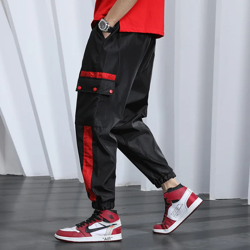 Korean fashion tide brand men's casual pants spring and summer new overalls men's beam pants multi-pocket casual pants