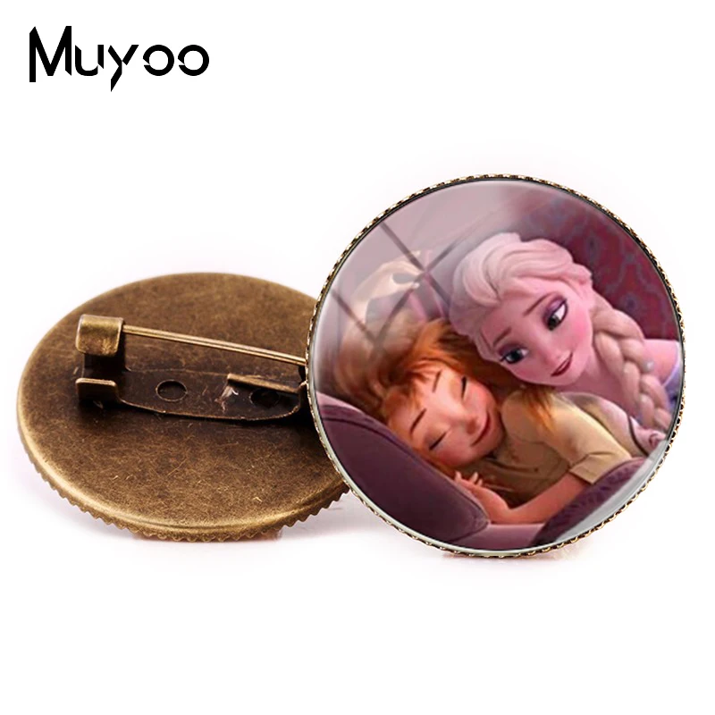 

2018 New Style Queen Elsa Brooch Glass Cabochon Pin Hand craft Jewelry Princess Anna Brooches Silver Bronze Pins Gifts Girl Boy