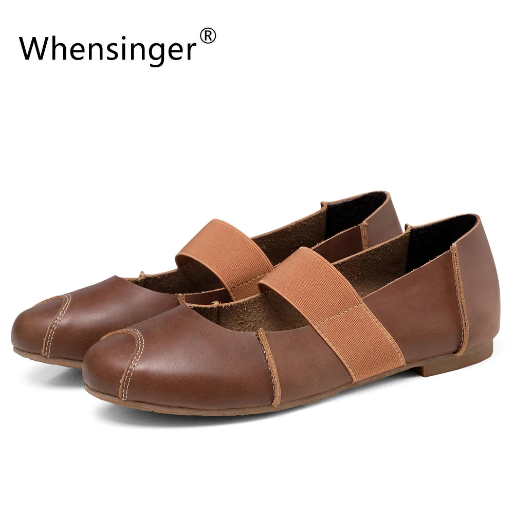 

Whensinger - 2017 Spring New Arrival Women Shoes Elastic Band Design Geuine Leather Flats 5879-15