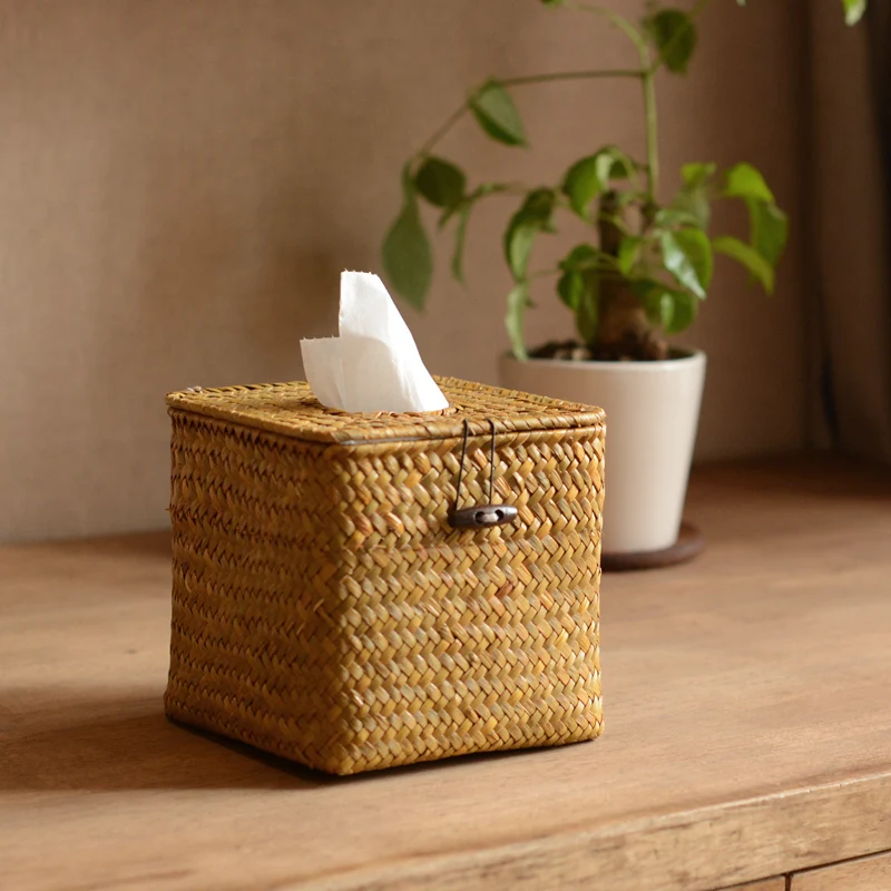 Eco friendly Seaweed Crafts Handmade Woven Straw Paper Towel Box