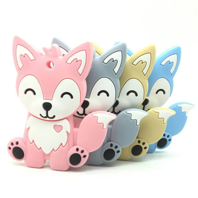 

5 PCS Cartoon Food Grade Silicone Fox Pendant Beads Fox Baby Soft Toys Teething Necklace BPA Free Animal Fox Pendant Gifts