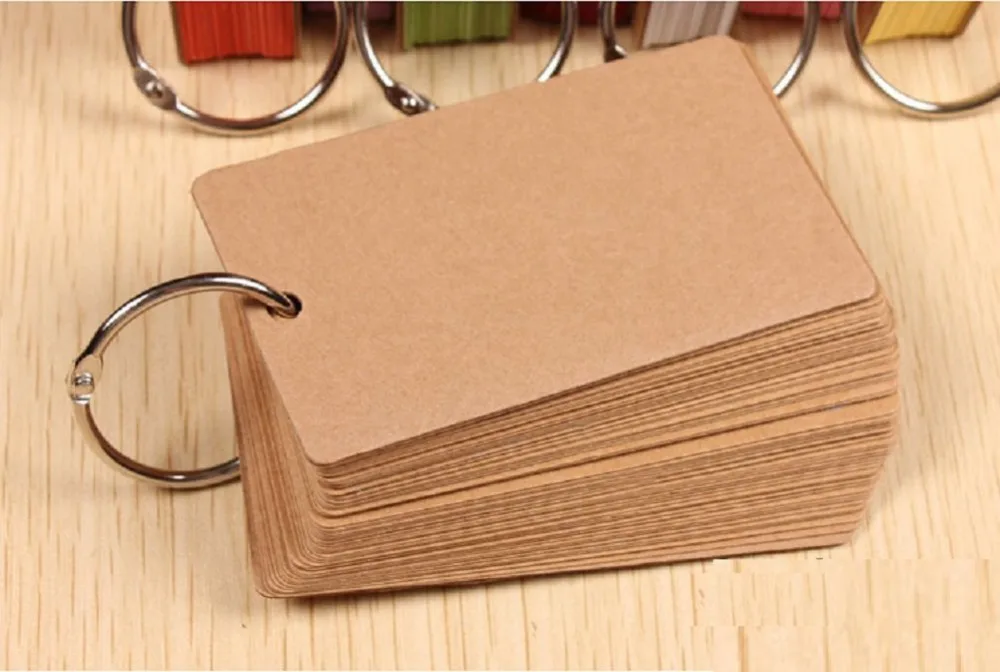 

Pack of 2 Binder Ring Easy Flip Flash Cards Study Cards, 50 Unruled Blank White Pages (Brown)