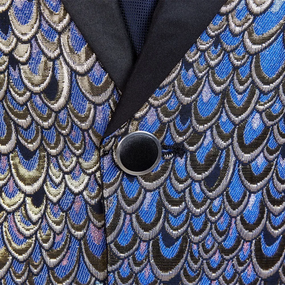 Продажа PYJTRL мужской платок с лацканами золотого и синего цвета, жаккардовый узор, приталенный Мужской Блейзер, пиджак мужской, Свадебный костюмы пе...