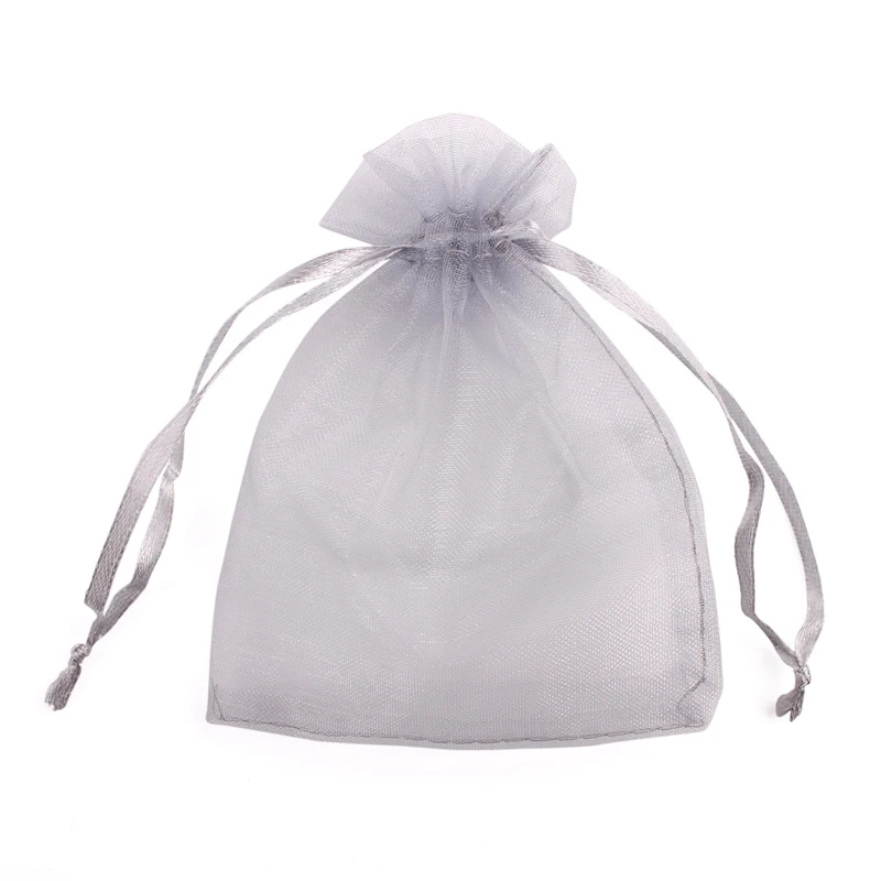 50 шт./лот, 7x9, 9x12, 10x15, 13x18 см, сумки из органзы, сумка для украшений, для свадебной вечеринки, украшения, сумки для подарков, упаковка для ювелирных изделий - Цвет: gray