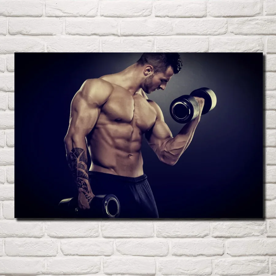 

weight training barbell muscle sexy man bodybuilder EA065 living room home wall modern art decor wood frame fabric posters