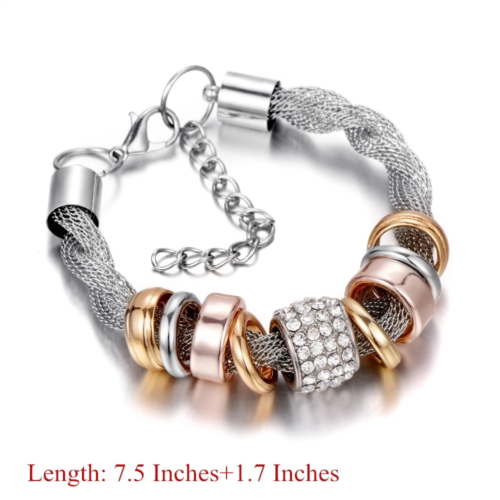 Entwined Silver Metal Bracelets & Bangles Handmade Crystal Bracelets for Women With Rhinestone Stones Jewelry B151