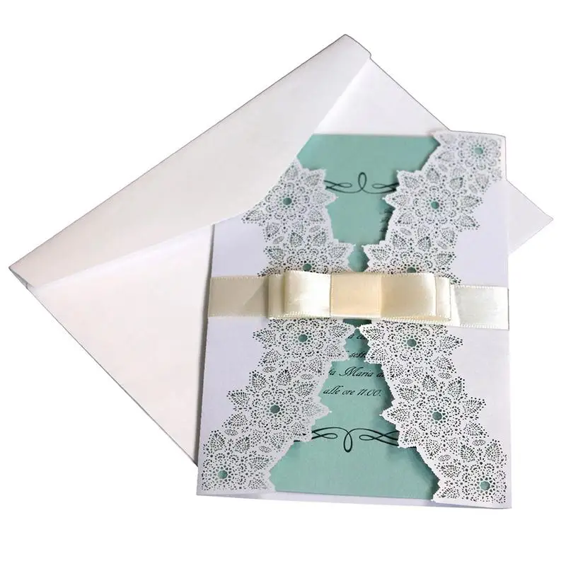  10PCS Elegant Delicate Carved Lace Wedding Anniversary Party Invitations Cards With Bowknots Weddin - 32945691029